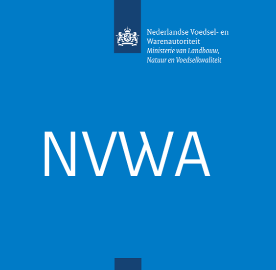 NVWA-logo op een blauwe achtergrond met wit opschrift en een schildembleem.