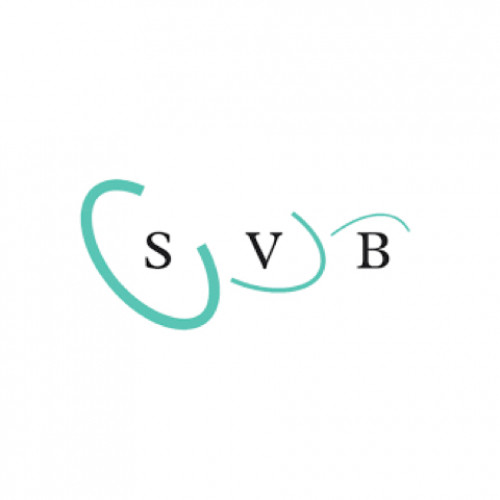 Logo met zwarte letters S, V, B, omringd door turquoise boogvormen op witte achtergrond.