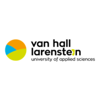 Logo van Van Hall Larenstein, kleurrijke cirkel met oranje, blauw en groen.