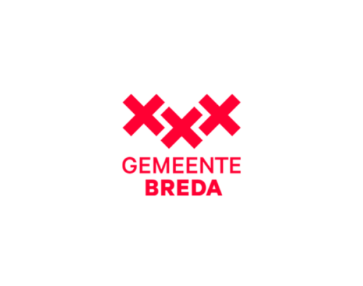 Logo met drie rode kruisen boven de tekst "Gemeente Breda" in hoofdletters.