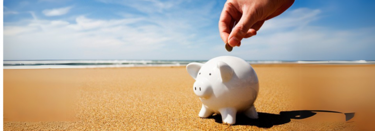 Spaarpot op het strand om vakantiegeld te sparen